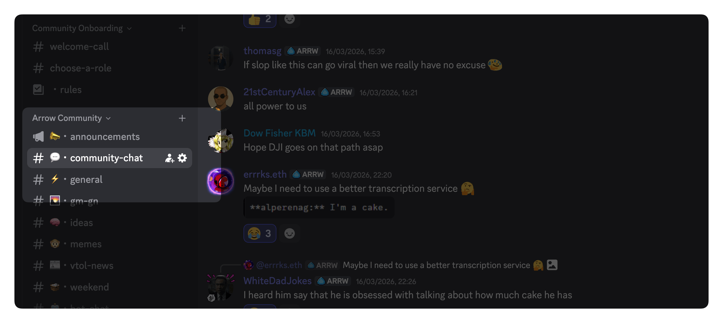 Arrow Discord community channel list